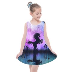 Wonderful Unicorn With Fairy In The Night Kids  Summer Dress