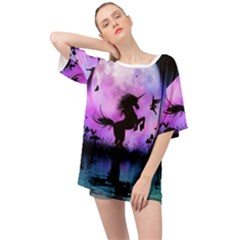 Wonderful Unicorn With Fairy In The Night Oversized Chiffon Top by FantasyWorld7