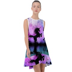 Wonderful Unicorn With Fairy In The Night Frill Swing Dress by FantasyWorld7