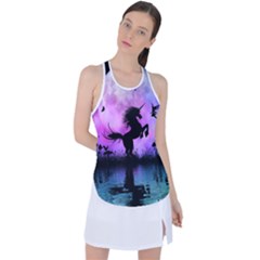 Wonderful Unicorn With Fairy In The Night Racer Back Mesh Tank Top by FantasyWorld7