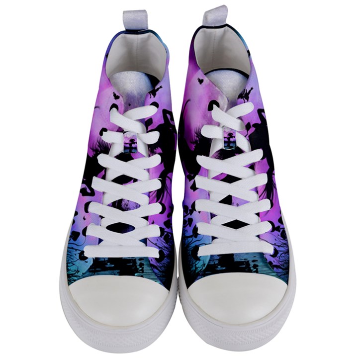 Wonderful Unicorn With Fairy In The Night Women s Mid-Top Canvas Sneakers