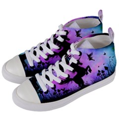 Wonderful Unicorn With Fairy In The Night Women s Mid-top Canvas Sneakers