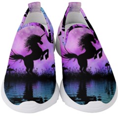 Wonderful Unicorn With Fairy In The Night Kids  Slip On Sneakers by FantasyWorld7