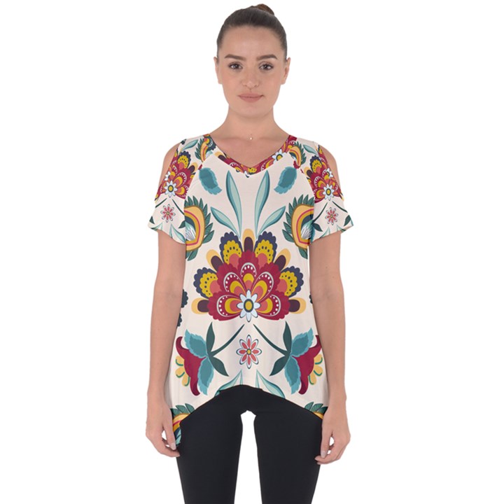 Baatik Print  Cut Out Side Drop Tee