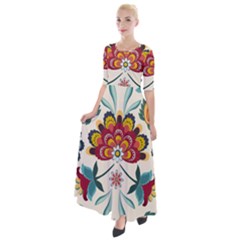 Baatik Print  Half Sleeves Maxi Dress