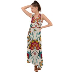 Baatik Print  V-neck Chiffon Maxi Dress