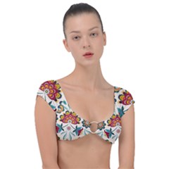 Baatik Print  Cap Sleeve Ring Bikini Top