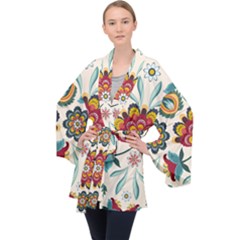 Baatik Print  Long Sleeve Velvet Kimono 