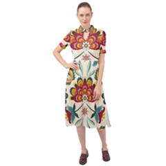 Baatik Print  Keyhole Neckline Chiffon Dress