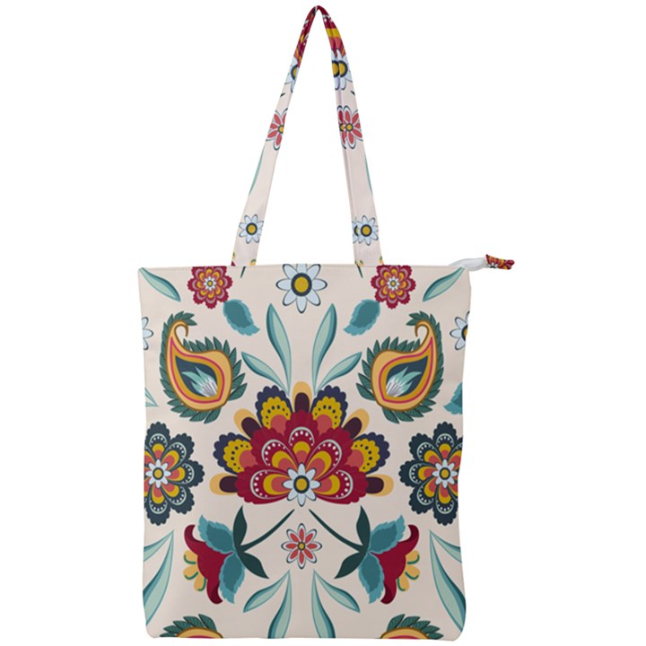 Baatik Print  Double Zip Up Tote Bag