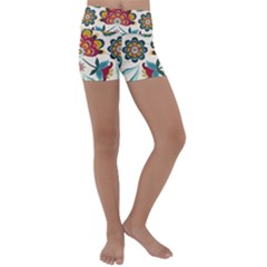 Baatik Print  Kids  Lightweight Velour Yoga Shorts by designsbymallika