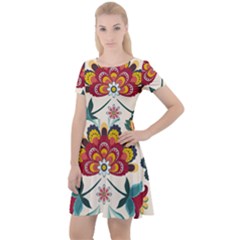 Baatik Print  Cap Sleeve Velour Dress 