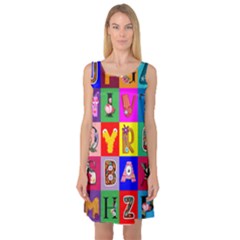 Alphabet Pattern Sleeveless Satin Nightdress