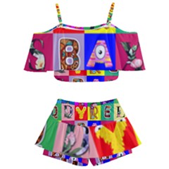 Alphabet Pattern Kids  Off Shoulder Skirt Bikini by designsbymallika