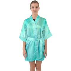 Blue Green Shades Half Sleeve Satin Kimono  by designsbymallika