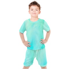 Blue Green Shades Kids  Tee And Shorts Set by designsbymallika