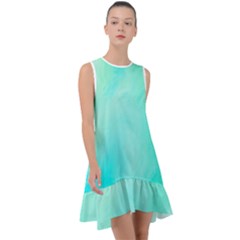 Blue Green Shades Frill Swing Dress