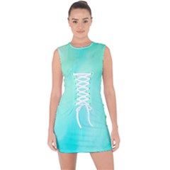 Blue Green Shades Lace Up Front Bodycon Dress