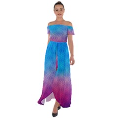 Blue Pink Shade Off Shoulder Open Front Chiffon Dress