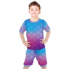 Blue Pink Shade Kids  Tee And Shorts Set by designsbymallika