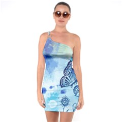 Blue Shaded Design One Soulder Bodycon Dress