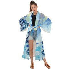 Blue Shaded Design Maxi Kimono