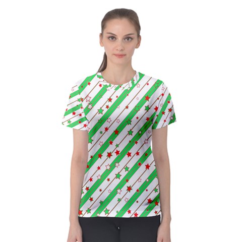 Christmas Paper Stars Pattern Texture Background Colorful Colors Seamless Copy Women s Sport Mesh Tee by Vaneshart