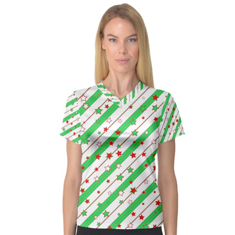 Christmas Paper Stars Pattern Texture Background Colorful Colors Seamless Copy V-neck Sport Mesh Tee by Vaneshart