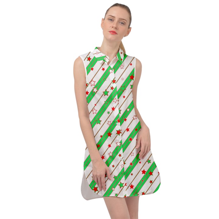 Christmas Paper Stars Pattern Texture Background Colorful Colors Seamless Copy Sleeveless Shirt Dress