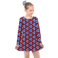 Pattern Triangles Seamless Red Blue Seamless Pattern Texture Seamless Patterns Repetition Kids  Long Sleeve Dress by Vaneshart