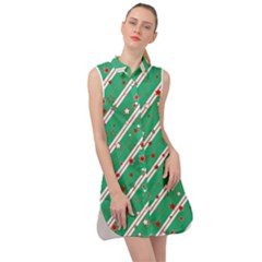 Christmas Paper Stars Pattern Texture Background Sleeveless Shirt Dress by Vaneshart