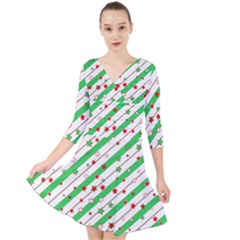 Christmas Paper Stars Pattern Texture Background Colorful Colors Seamless Quarter Sleeve Front Wrap Dress by Vaneshart