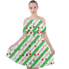 Christmas Paper Stars Pattern Texture Background Colorful Colors Seamless Cut Out Shoulders Chiffon Dress by Vaneshart