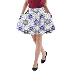 Pearl Pattern Floral Design Art Digital Seamless Blue Black A-line Pocket Skirt by Vaneshart