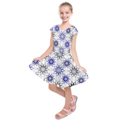 Pearl Pattern Floral Design Art Digital Seamless Blue Black Kids  Short Sleeve Dress by Vaneshart