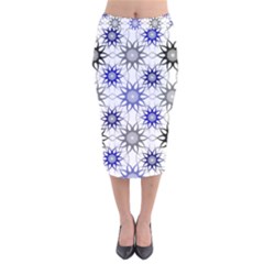 Pearl Pattern Floral Design Art Digital Seamless Blue Black Velvet Midi Pencil Skirt by Vaneshart