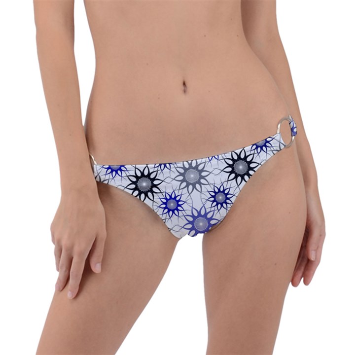 Pearl Pattern Floral Design Art Digital Seamless Blue Black Ring Detail Bikini Bottom