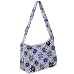 Pearl Pattern Floral Design Art Digital Seamless Blue Black Zip Up Shoulder Bag by Vaneshart