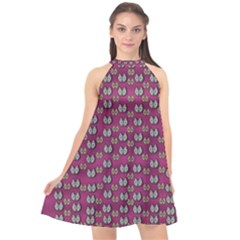 Sweet Fury Cats On Color Halter Neckline Chiffon Dress  by pepitasart