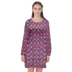 Sweet Fury Cats On Color Long Sleeve Chiffon Shift Dress  by pepitasart