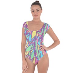 Feathers Pattern Short Sleeve Leotard 