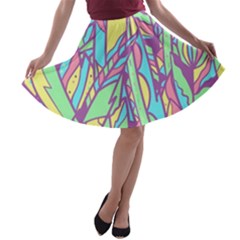 Feathers Pattern A-line Skater Skirt by Sobalvarro