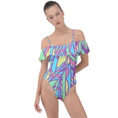 Feathers Pattern Frill Detail One Piece Swimsuit