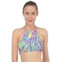 Feathers Pattern Racer Front Bikini Top by Sobalvarro