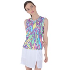 Feathers Pattern Women s Sleeveless Mesh Sports Top