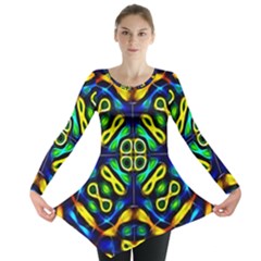 Pattern Geometric Glow Colors Lines Seamless Long Sleeve Tunic  by Vaneshart