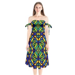 Pattern Geometric Glow Colors Lines Seamless Shoulder Tie Bardot Midi Dress by Vaneshart