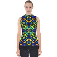 Pattern Geometric Glow Colors Lines Seamless Mock Neck Shell Top by Vaneshart