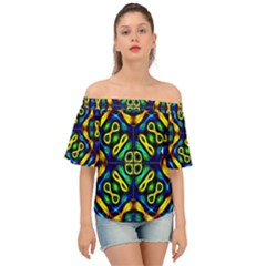 Pattern Geometric Glow Colors Lines Seamless Off Shoulder Short Sleeve Top