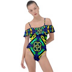 Pattern Geometric Glow Colors Lines Seamless Frill Detail One Piece Swimsuit